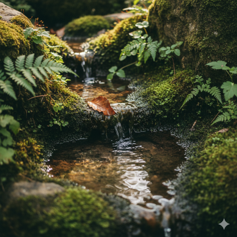 苔むした岩の間から湧き出る九州の清水