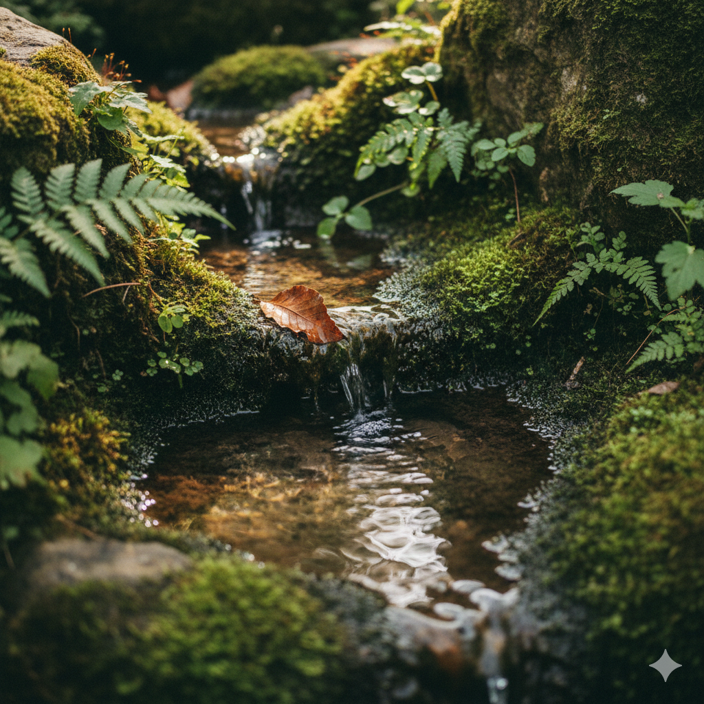 苔むした岩の間から湧き出る九州の清水